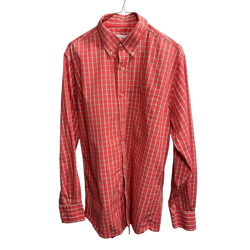 Southern Tide Mens Red Plaid Button Down Shirt Long Sleeve Skipjack Logo Medium